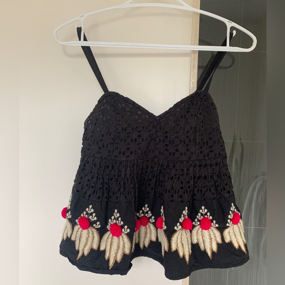 Leifsdottir eyelet pompom tank top